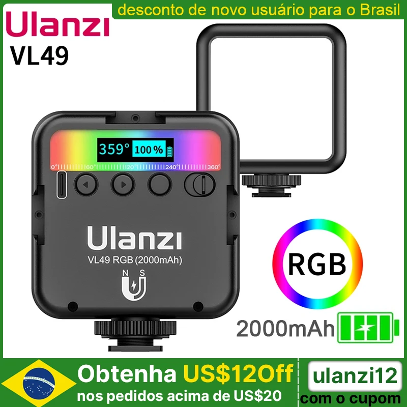 Ulanzi VL49 Mini RGB Video Light Lighting for Photography 2000mAh RGB LED Video Camera Light Vlog Fill Light Live