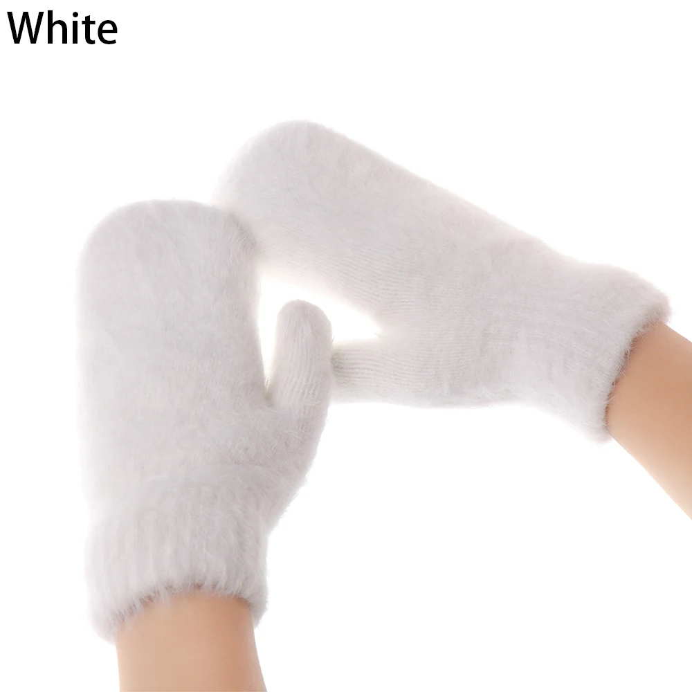 white Плюшевые перчатки, ветрозащитные плотные теплые варежки, зимние мягкие бархатные эластичные перчатки, яркие цвета, модные зимние теплые перчатки - Цвет: white