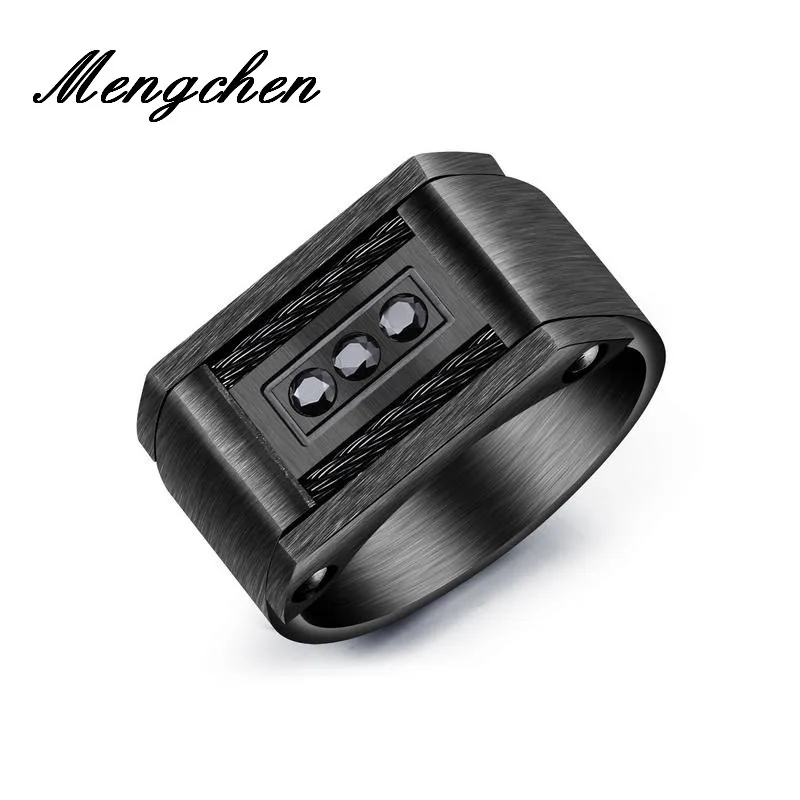 Personal Customizable Lettering Titanium steel black Color Rectangle Surface Seal ring for Men Cool Male Gift Jewelry