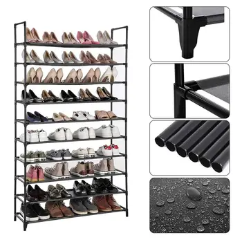 

10 Tiers Steel Pipe Detachable Dustproof Shoe Rack Storage Organizer Shoes Space-Saving Stand Stackable Cabinet Shelf Holder HWC