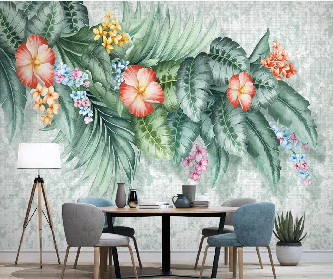Hand Painted Flower Wallpaper 3d Wall Paper Bedroom Contact Paper Tropical Floral  Wallpaper Blue Photo Wallpapers Wall Mural - Wallpapers - AliExpress