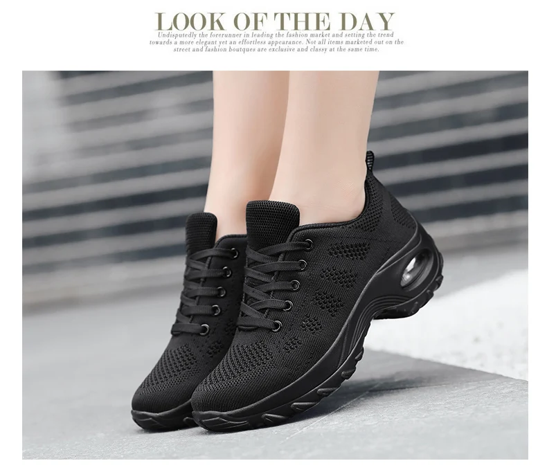 Walking Shoes 2021 New Women Breathable Casual Shoes Outdoor Light Weight Frenulum Casual Walking Platform Ladies Sneakers Black