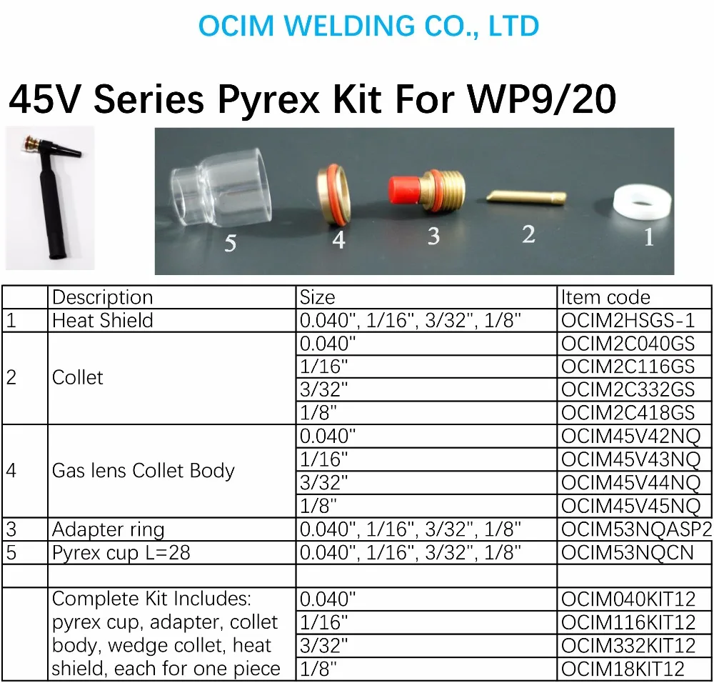 Pyrex стеклянный патрубок комплект для WP9/wp20 Tig сварочный фонарь
