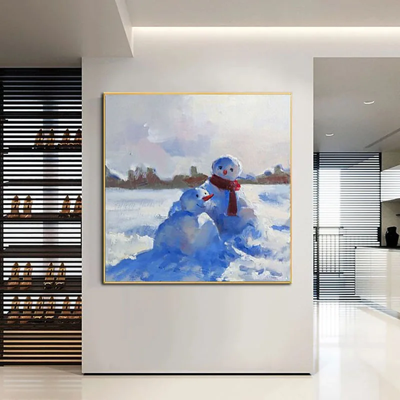 

Картины маслом, современный снеговик, пейзаж, абстрактное настенное искусство, минималистичное полотно, Скандинавская живопись, декор для гостиной, картины, рождественский подарок