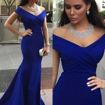 

Off Shoulder Prom Dresses V-neck Meimaid Formal Evening Gown For Party Satin Floor Length Long Dress For Women Vestidos De Gala