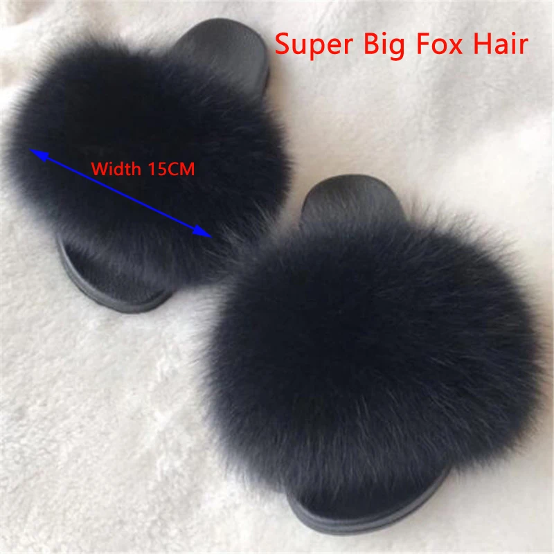 Super Big Fur Женская зимняя плюшевая обувь; Очень Пушистая лиса; меховые тапочки; женские меховые шлепанцы; женские пушистый мех; сандалии; женские Вьетнамки; 45 - Цвет: Super Big Fur