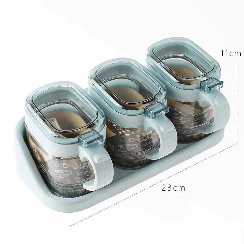 Синий Spice storage box set household kitchen supplies glass seasoning jar set seasoning bottle salt cans sugar bowl mx10191428 - Цвет: Синий