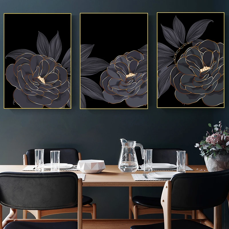 Abstract Flowers Rose Posters and Prints on Canvas Painting Black Cuadros Modern Wall Art Pictures for Living Room Home Decor | Дом и сад
