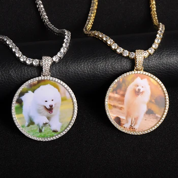 

Hip hop Tennis Chain Custom Made Photo Medallions Necklace & Pendant Gold white Color Cubic Zircon For Women Men's Jewelry