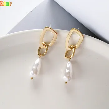 

Kshmir New Geometric Metallic Long Pearl Earrings Lady Refined Vintage Earrings Women Zinc Alloy A20288 Simulated-pearl
