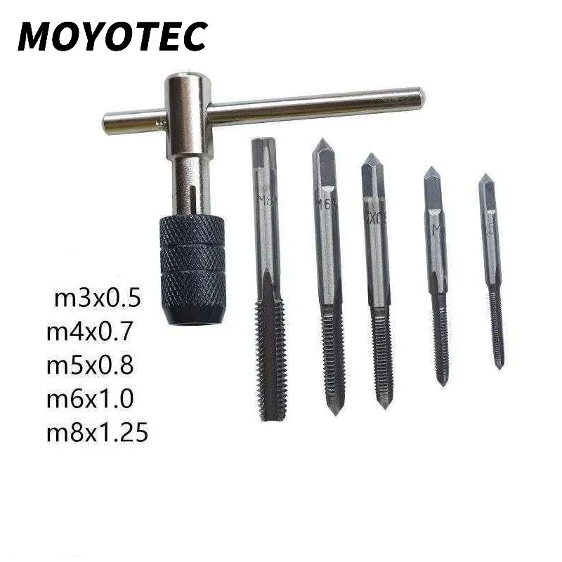 

MOYOTEC 6Pcs Screw Tap Wrench Set T-Shaped M3 M4 M5 M6 M8 Wrench Threading Tapping Reversible Screwdriver Tap Holder Tool Kit