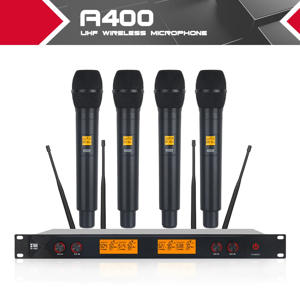 XTUGA A400 металлическая 4 канальная UHF Беспроводная микрофонная система с ручными