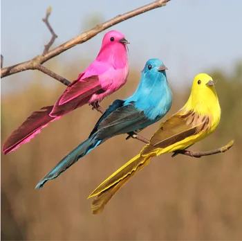 

Long-19cm,Color feather bird simulation bird gardening branch decoration props foam bird feather bird garden landscape