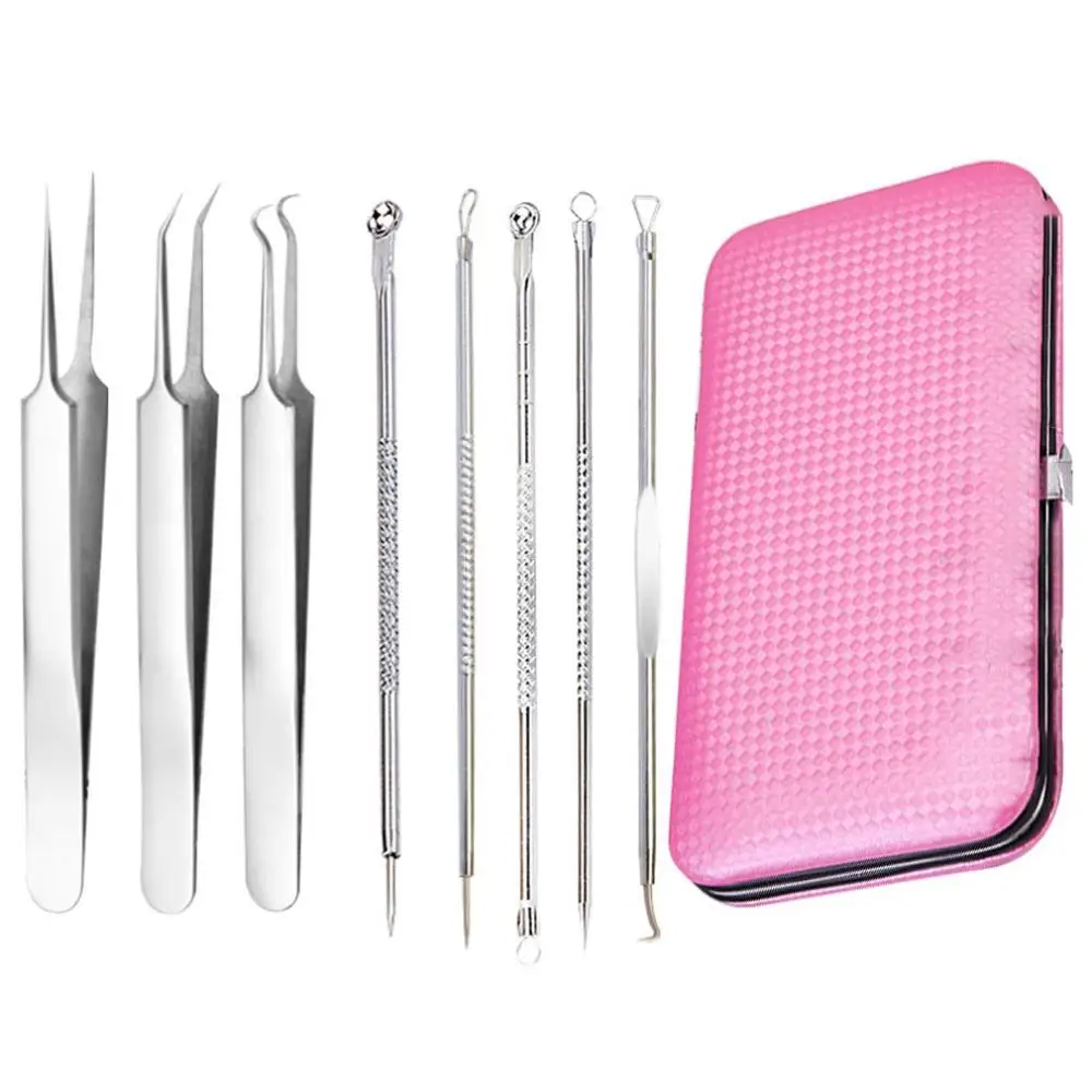 8 sets pink Удаление угрей из нержавеющей стали, игла для акне, профессиональный инструмент, игла для угрей, игла для акне, инструменты для красоты - Цвет: 8 sets pink