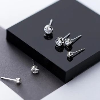 

Simple Stud size 4/5/6mm 925 Sterling Silver Color White Round Cubic Zirconia Stud Earrings Jewelry Gift for Women A30