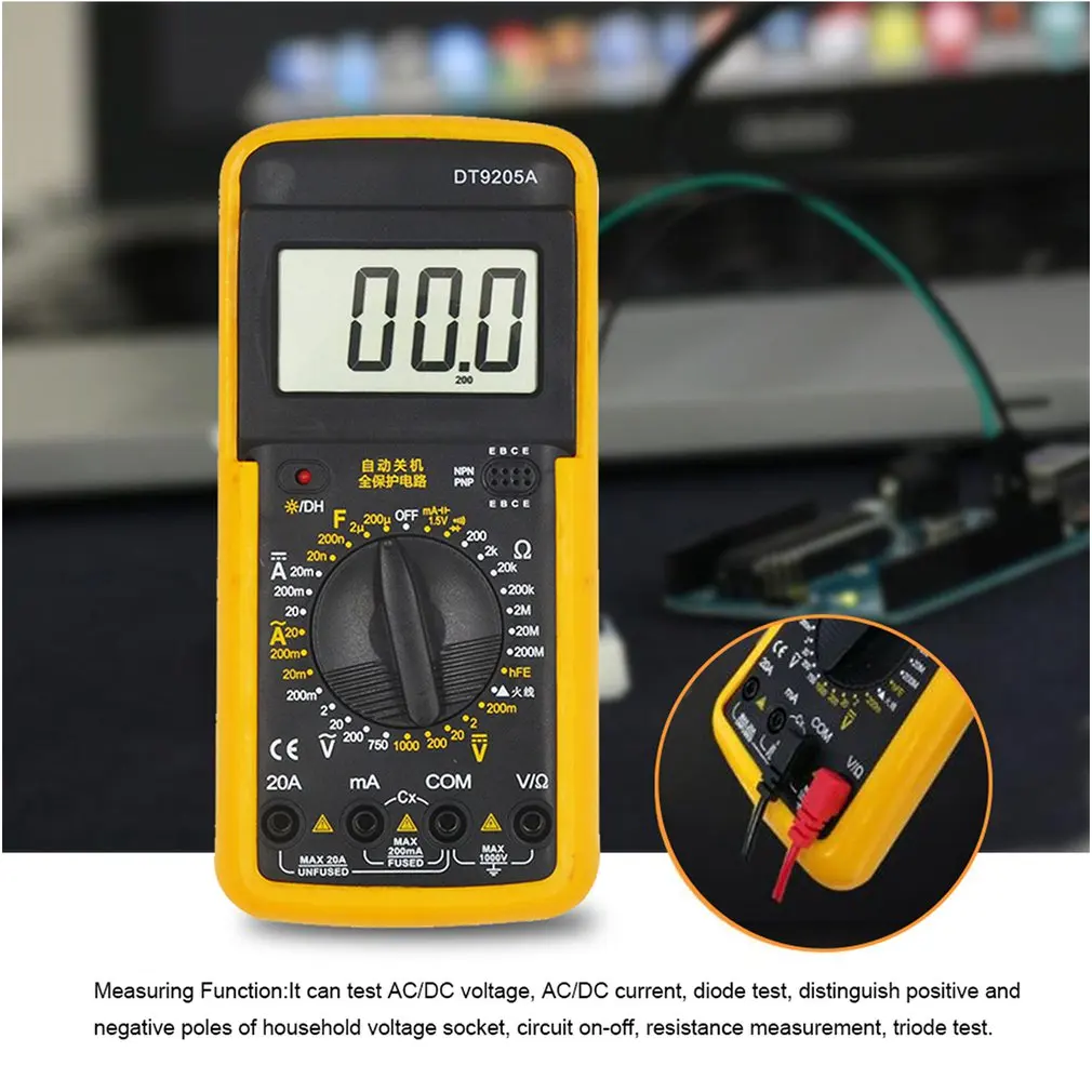 DT9205A Ручной цифровой мультиметр 1999 отсчетов AC/DC Напряжение Ток Измеритель сопротивления емкость тест диод тест er