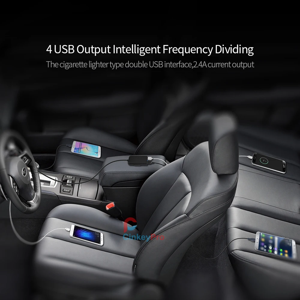 Автомобильный прикуриватель 4 порта QC3.0+ 2.4A+ 3.1A USB Автомобильное зарядное устройство Универсальный USB Быстрый адаптер с 5.6ft удлинитель Кабель для MPV