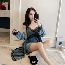 Зимняя женская одежда Obe, бархатный осенний сексуальный кружевной слинг, 2 шт., женская одежда для сна, халат для спальни, одежда с длинными рукавами