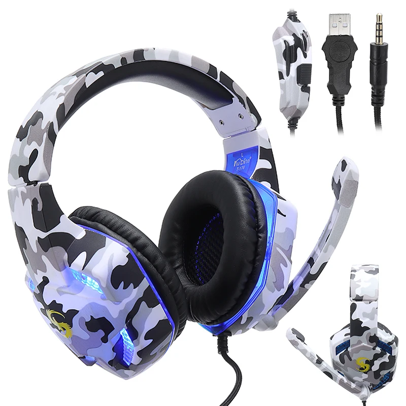 Pohiks 1pc Camouflage White 3 5mm Wired Gaming Headphone Adjustable Bass Stereo Headset For PC Laptop PS4 Pro
