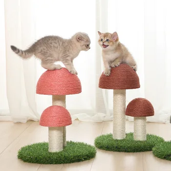 

Solid and stable cat climbing frame with natural linen mushroom cat scratch column simulation lawn large wear-resistant cat toy