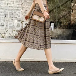 2021 nova xadrez de lã saia grossa para as mulheres outono e inverno plissado a line feminino saias de cintura alta retro meados de comprimento casual