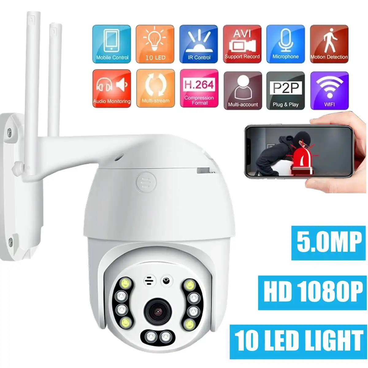 

Wireless Wifi IP Camera 5.0MP 1080P PTZ Outdoor Speed Dome Security Camera Pan Tilt 5X Digital Zoom Network CCTV Surveillance