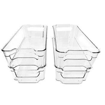

4 Pack Large Clear Plastic Refrigerator Food Organizer Bins with Handle,for Kitchen Pantry