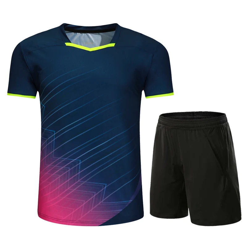 Men Deep blue A Set Новая рубашка для бадминтона для мужчин и женщин, быстросохнущая и дышащая рубашка для бадминтона для мужчин и женщин, рубашка для настольного тенниса+ шорты - Цвет: Men Deep blue A Set