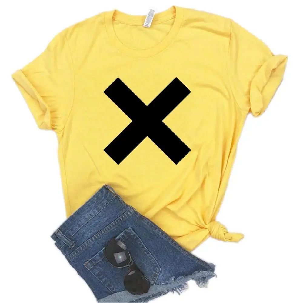 Женская футболка с принтом X Cross, хлопковая Повседневная хипстерская рубашка для девочек, топы, футболки больших размеров, 6 цветов, Прямая поставка, TZ200-307 - Цвет: Цвет: желтый