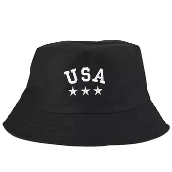 

Black Bucket Hat USA Star Foldable Hats Unisex Outdoor America Fishing Cap Men Basin hat Travel Sun Prevent Bonnet Caps Harajuku