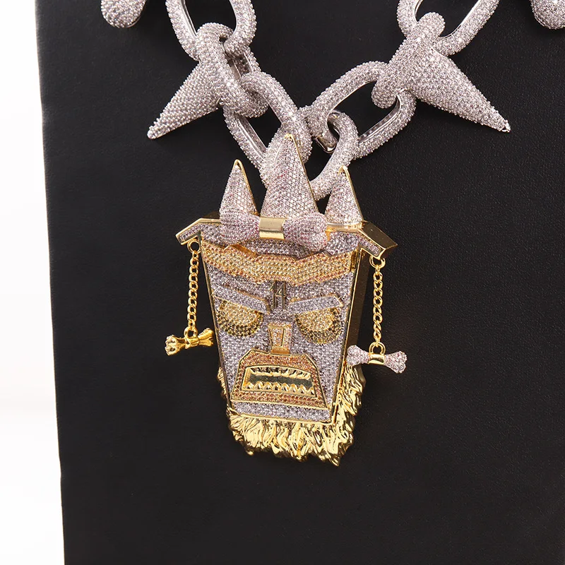 AZ Hip Hop Super Big Head Iced Out Pendant Necklace With Bling 45CM Bone ZIRCON Paved Choker Chains For Men Rapper Free Shipping 2