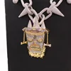 AZ Hip Hop Super Big Head Iced Out Pendant Necklace With Bling 45CM Bone ZIRCON Paved Choker Chains For Men Rapper Free Shipping 2