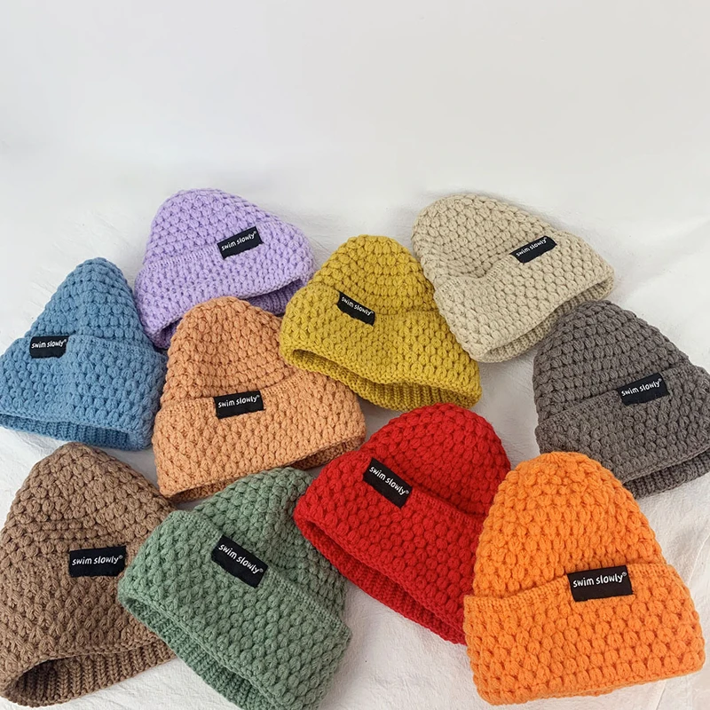 

Warm Soft Autumn Winter Baby Knitted Hats Kids Girls Boys Beanies Caps Casual Solid Color Baby Hats for Children 10 Colors