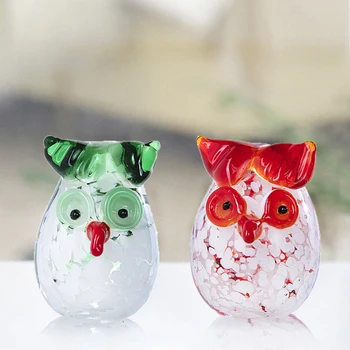 

H&D Set Of 2 Xmas Gift Hand Blown Cute Owl Figurines Collection Murano Art Glass Sculpture Miniature Animal Ornament Home Decor