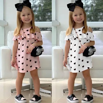 

Toddler Kids Baby Girls Heart Print Ruffle Princess Dress Casual Clothes Sleeveless Above-Knee Children Clothing