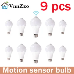 Lampada – ampoule LED à capteur de mouvement PIR, 9W 12W 15W, E27, lampe intelligente à capteur, pour éclairage de maison, porche, cour et Garage, 9 pièces 