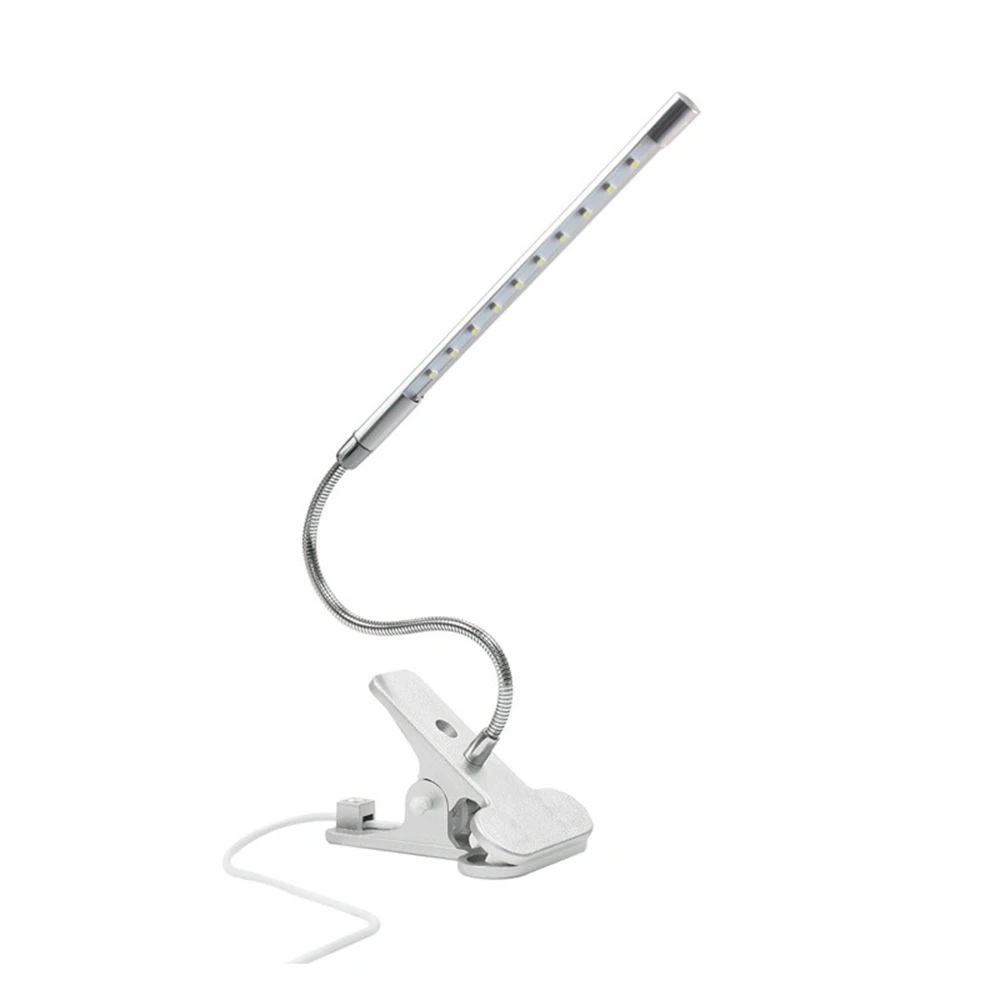USB Powered LED Night Lamp Clip On Desk Lamp with Stepless Dimming Flexible Bending Table Lamp for Study Reading Eye-Protection - Испускаемый цвет: Silver