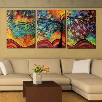 

3pcs Canvas Painting Poster Colourful Leaf Trees Art Picture Tree The Painting on The Wall Poster and Print Home Decor