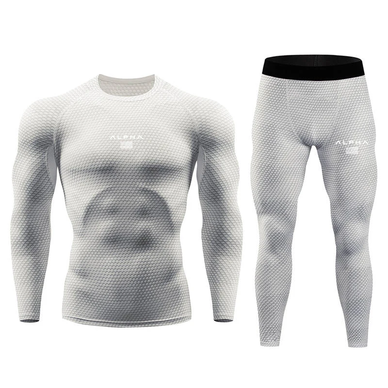 Men's Sports Compression Racing Set T-Shirt+ Pants- Skin Tights Fitness Long Sleeve Training Running Suits Clothing Yoga Wear - Цвет: picture color