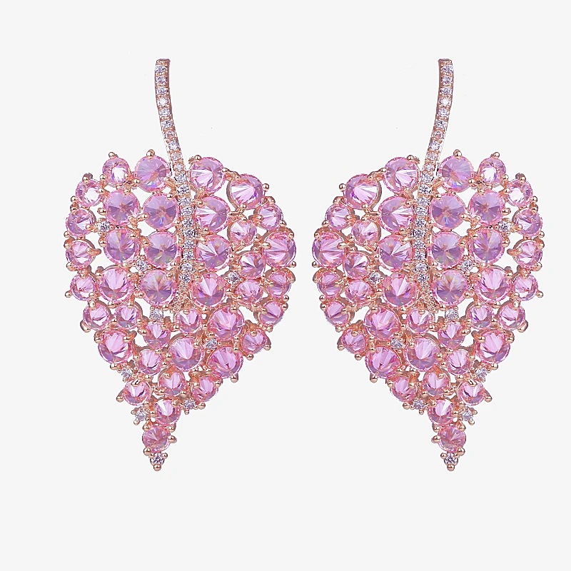Pink Роскошные женские серьги с кристаллами и кубическим цирконием, модные серьги-гвоздики для свадебной вечеринки XIUMEIYIZU, ювелирные изделия ручной работы, новинка - Окраска металла: Pink