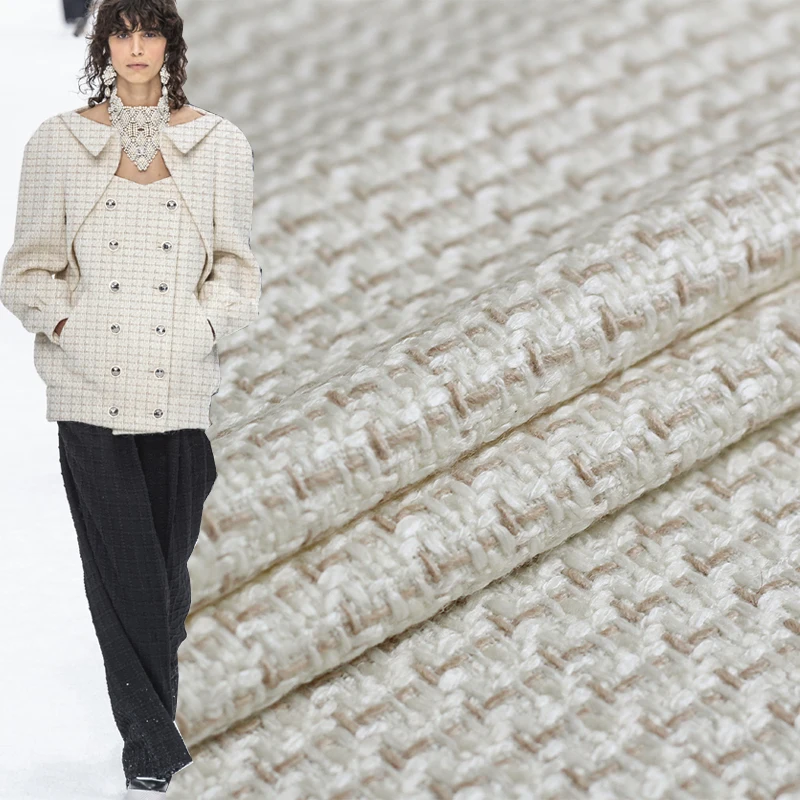 Перламутровая шелковая белая плотная твидовая шерстяная ткань шерстяные материалы для одежды Осенняя Женская куртка швейная ткань портной