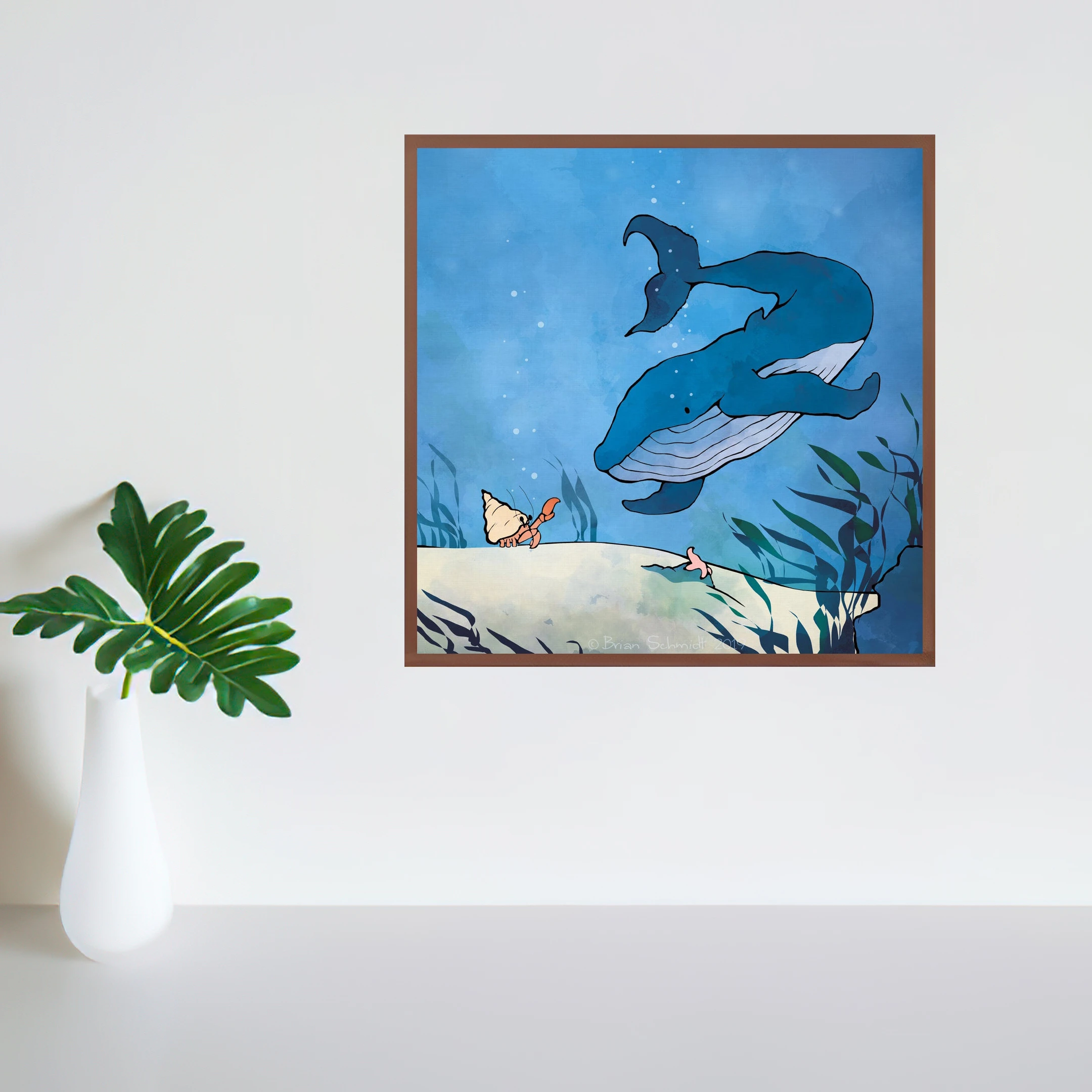 クジラアートプリント シロナガスクジラとヤドカリ 海洋動物イラスト 絵画 書道 Aliexpress
