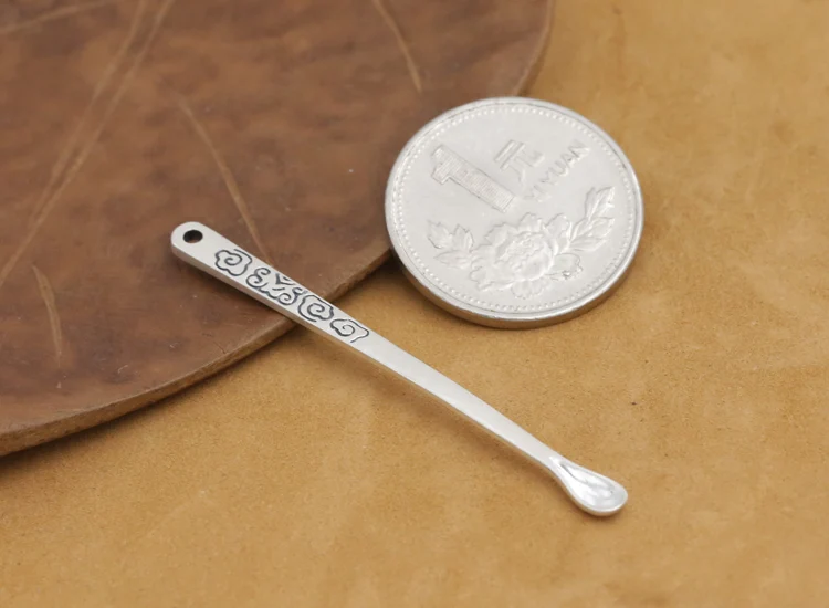 Этнический стиль 990 стерлинговые серебряный крючок для уха ложка инструмент для чистки ушей маленький серебряный кулон-ложка для мужчин и женщин антиаллергенный FineGift