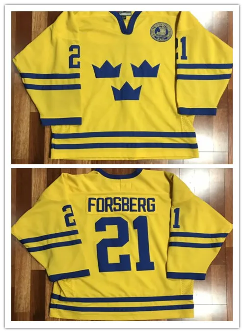 21 PETER FORSBERG Team Sweden Retro throwback хоккейная трикотажная вышивка сшитая под заказ любое количество и имя - Цвет: Цвет: желтый