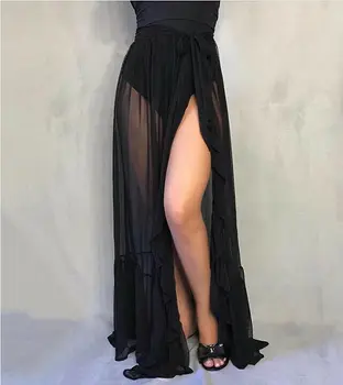 

Women Mesh Sheer Sexy Beach Skirts Bikini Cover Up Wrap Skirt See-through Polka Dot Printed Swimsuit Cover Up