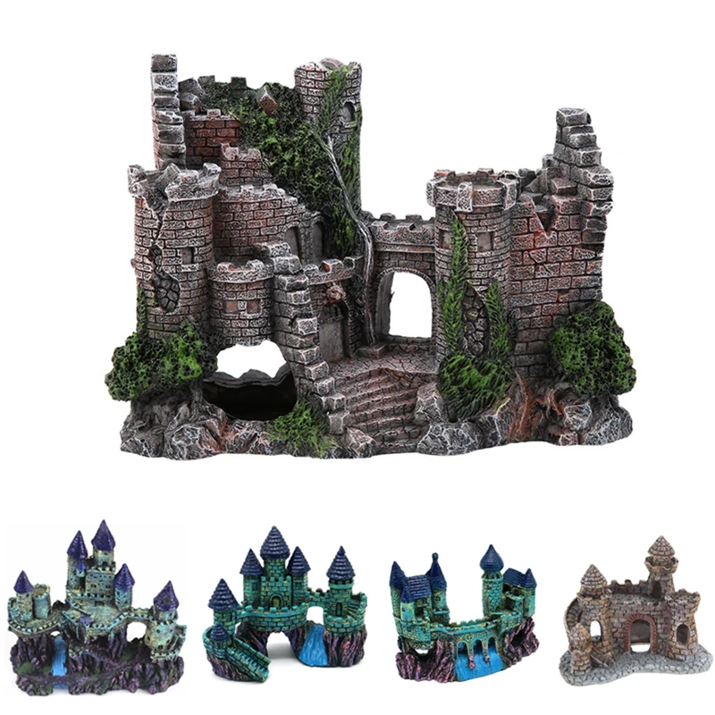 

Aquarium Fish Tank Ancient Castle Decoration Resin Artificial Building Rocks Cave For Aquarium Landscaping Ornament Decor
