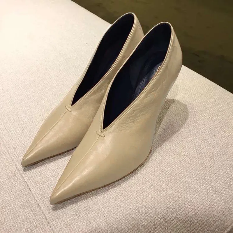 New V-mouth Pumps Women Shoes Sexy Pointed Toe Grandmother Shoe Woman Pumps Shallow Rhinestone Single Lady High Small Heels Shoe