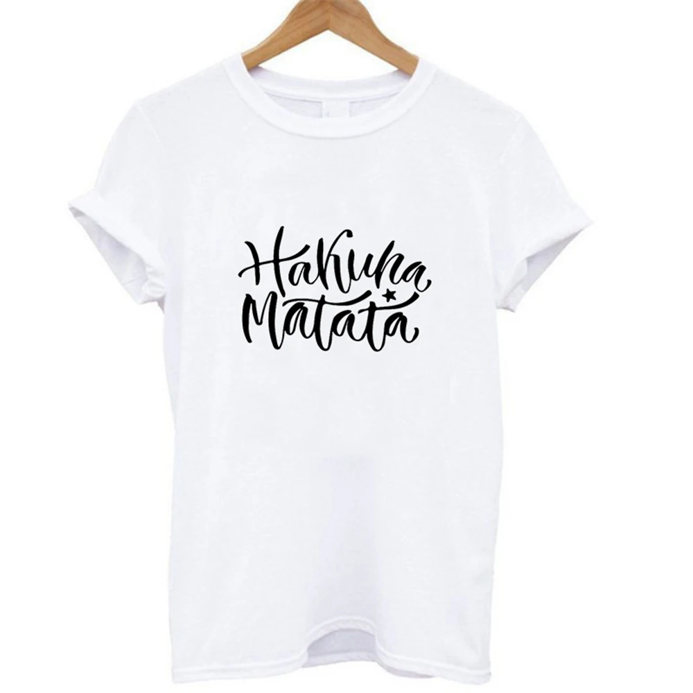 Эффектная женская футболка HAKUNA MATATA, летняя женская футболка, короткий рукав, принт с героями мультфильмов, белая, черная, милые футболки Harajuku - Цвет: 19bk002