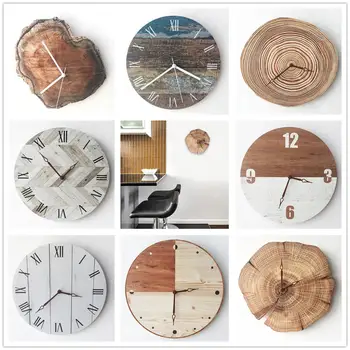 

Minimalist Wall Clock Retro Nordic Modern Living Room Wooden Hours Vintage Wood Grain Hanging Reloj de pared Kitchen Decoration