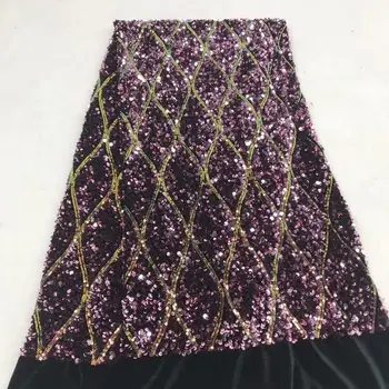 

Rose Gold Pink African Velvet Lace Fabric With Sequins Nigerian French Lace Fabric 2020 High Quality Sequined For Wedding Dress